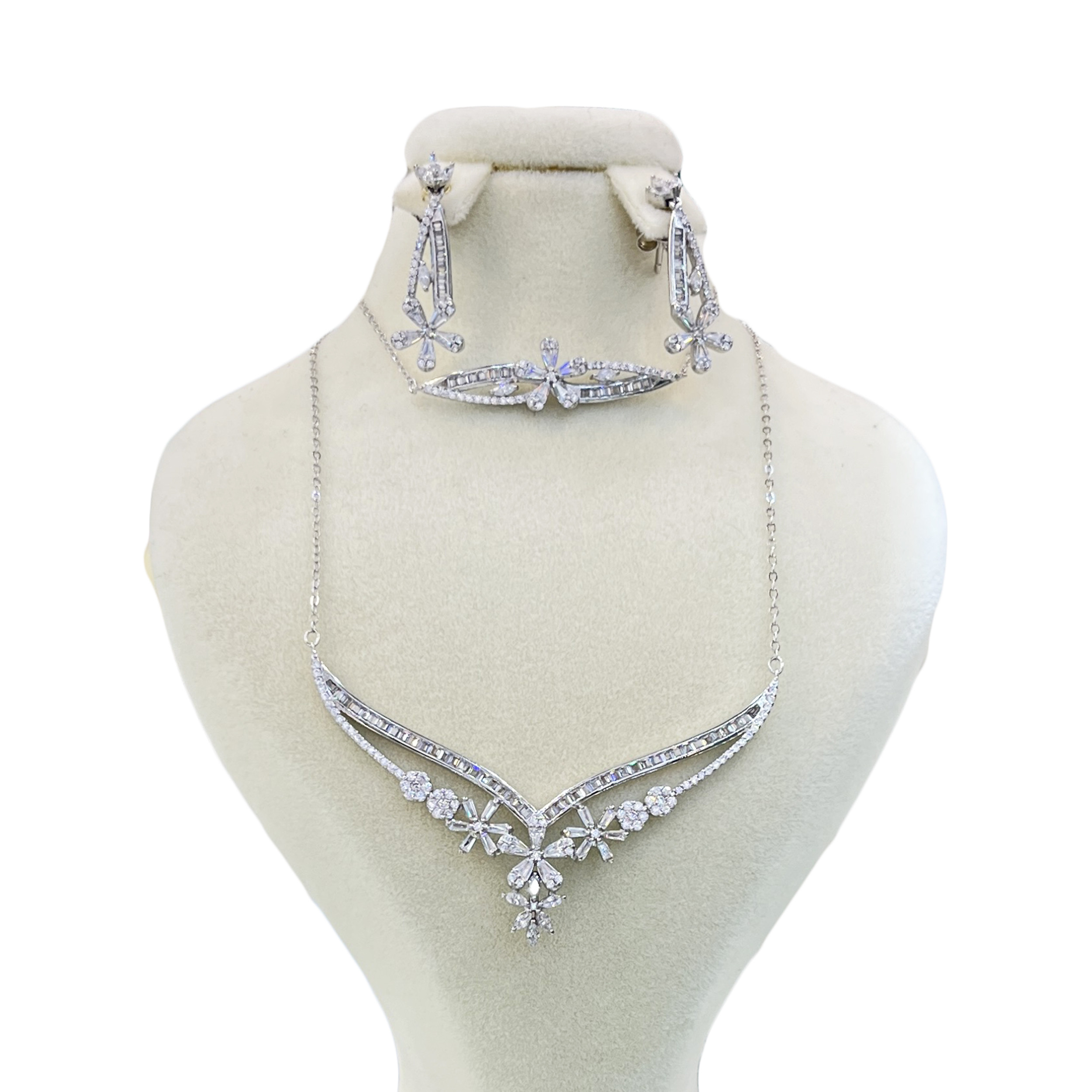 ست نقره زنانه مدل جواهری نگین های اتریشی و روکش آب رادیوم کد 0023