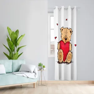 پرده مدل خرس و قلب مخمل پانچی کد 4457 سایز 140x280 سانتی متر