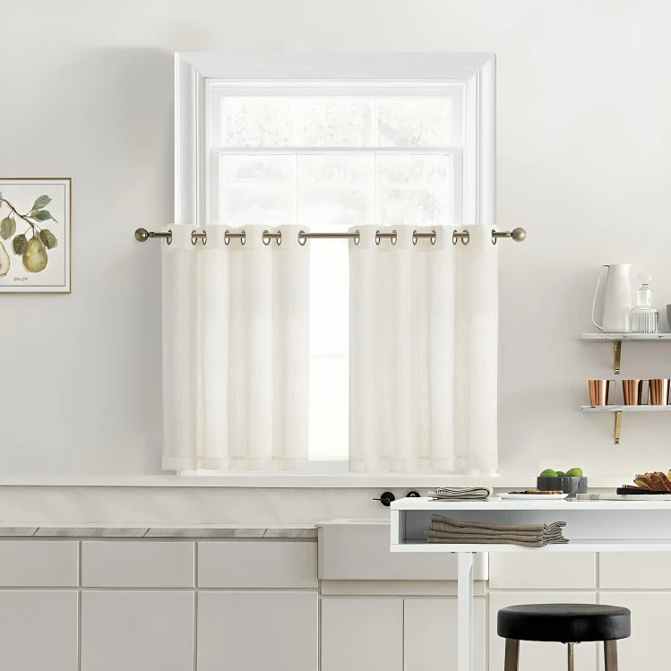 پرده تیکو دکو مدل کتان تور بالای سینکی سایز 140*70 سانتیمتر مجموعه دو عددی