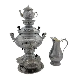 سرویس سماور گازی 5 پارچه پرتو گستر مدل عدسی  کد 110 گنجایش 8 لیتر