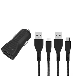 شارژر فندکی انرجایزر مدل DC2BLCMM به همراه کابل Micro-USB و USB-C