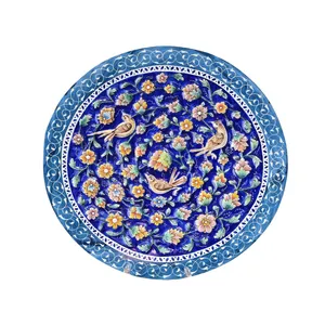 بشقاب میناکاری مسی میناسرای نیکنامی مدل برجسته گل و مرغ