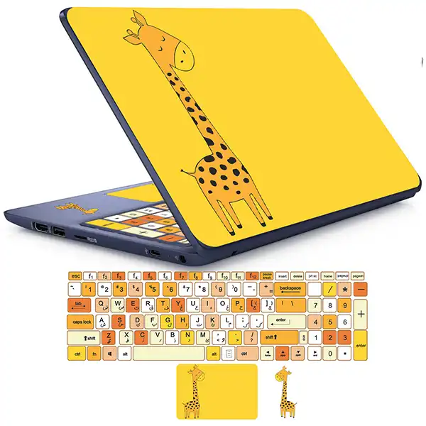 استیکر لپ تاپ راتیانا مدل زرافه کوچولو 01  مناسب برای لپ تاپ 15 تا 17 اینچ به همراه برچسب حروف فارسی کیبورد