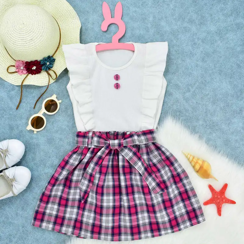 ست تاپ و دامن دخترانه دل آویز مدل T278