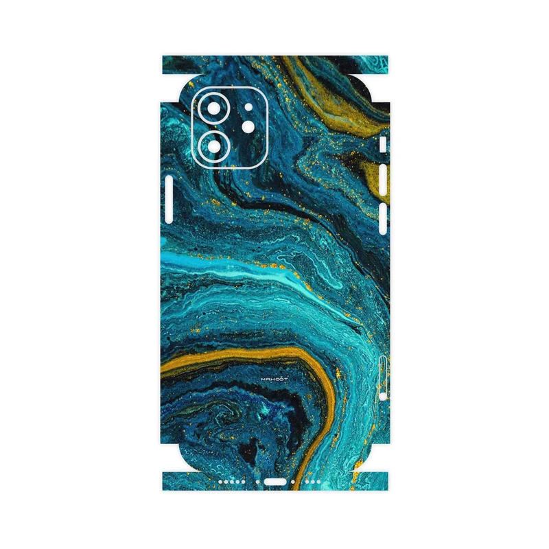 برچسب پوششی ماهوت مدل Turquoise marblewith golden streaks-FullSkin مناسب برای گوشی موبایل اپل iPhone 12
