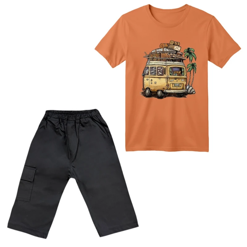 ست تی‌شرت آستین کوتاه و شلوارک پسرانه مدل ماشین کد ۷