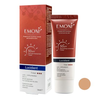 کرم ضد آفتاب رنگی امونی درماسیوتیکس SPF 50 مدل لوسیدنت ‌مناسب پوست‌های خشک، معمولی و حساس حجم 50 میلی‌لیتر