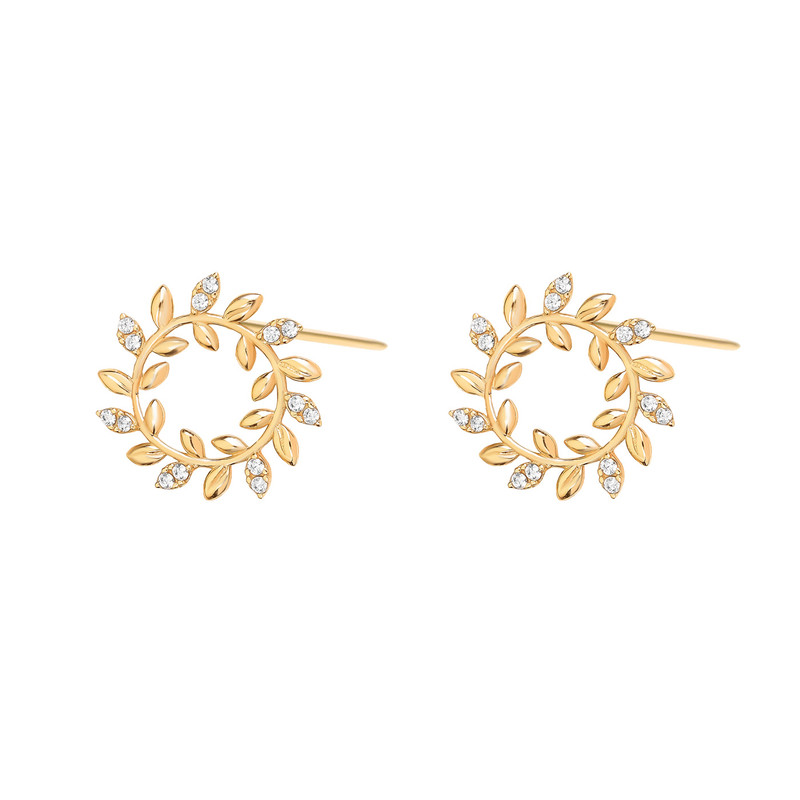 گوشواره میخی طلا 18 عیار زنانه ماوی گالری مدل دایره برگ زیتون