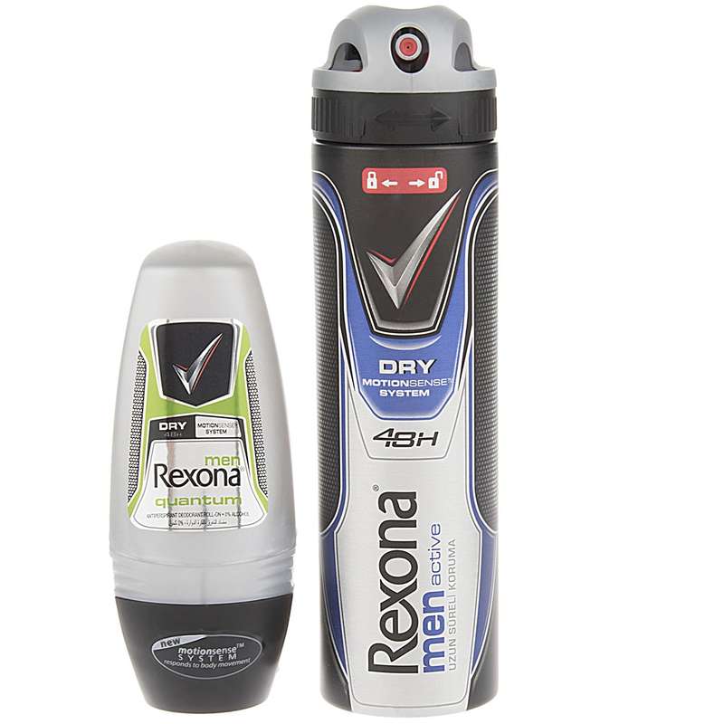 اسپری ضد تعریق مردانه رکسونا مدل Active حجم 150 میلی لیتر و رول ضد تعریق مدل Quantum حجم 50 میلی لیتر