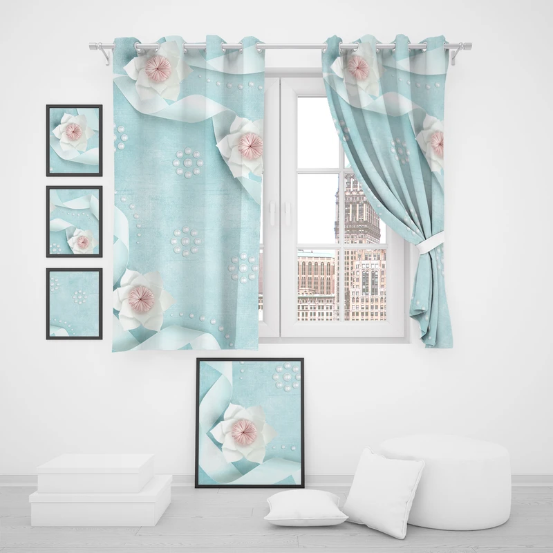 پرده مدل گل ربان P2-107 سایز 140x180 سانتی متر