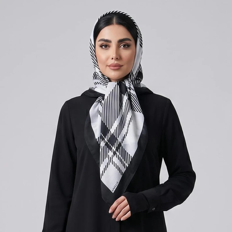 دستمال سر و گردن زنانه مدل مینی اسکارف تابستانه قواره کوچیک چهارخونه کد ana-2435