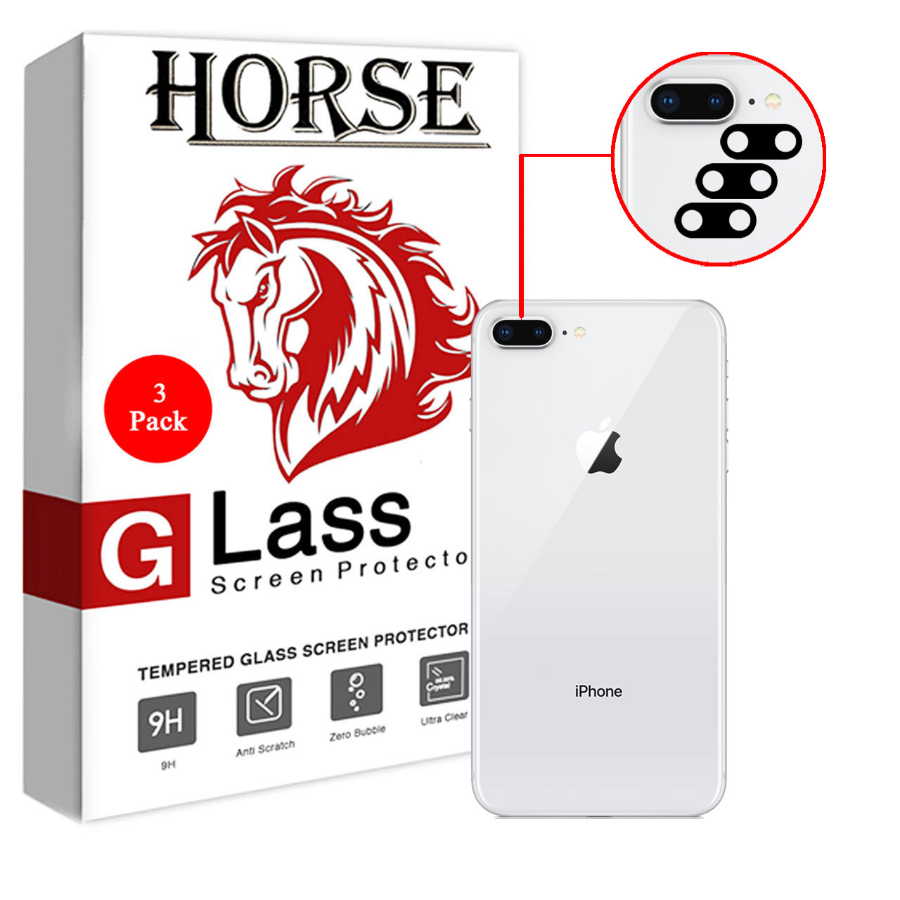 محافظ لنز دوربین نانو هورس مدل HBL مناسب برای گوشی موبایل اپل iPhone 8 Plus بسته سه عددی