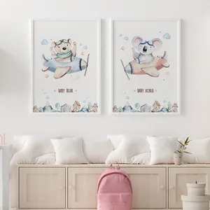 تابلو اتاق کودک سالی وود طرح خرس و کوآلا خلبان کد T112611 مجموعه 2 عددی