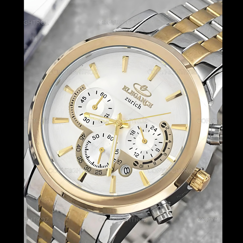 ساعت مچی عقربه‌ای مردانه الگانس مدل سه موتور فعال کرنوگراف بند استیل 102