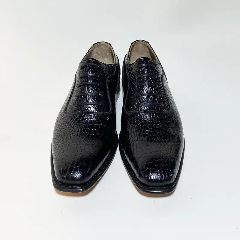 کفش مردانه کرمانی مدل تمام چرم دستدوز کروکودیل کد 1057 رنگ مشکی