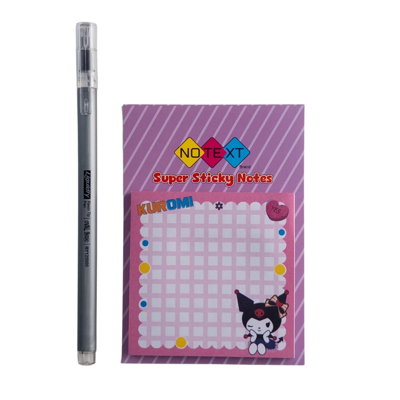 کاغذ یادداشت چسب دار مدل کرومی کد 01 سایز 7×7 سانتی متر به همراه روان نویس بسته 45 عددی