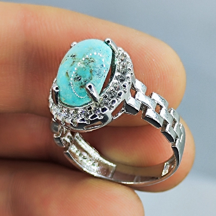 انگشتر نقره زنانه نقره جات بافندگان مدل فیروزه نیشابور کد 87