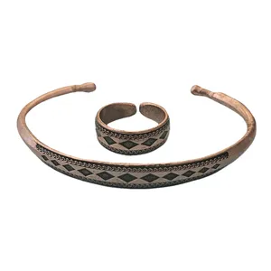 ست انگشتر و دستبند دست ساز زنانه مدل مسی کد S346