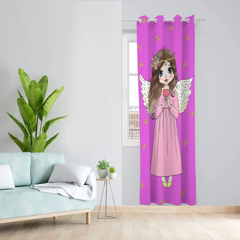  پرده مدل اتاق کودک مخمل پانچی طرح دخترانه کد 4798a سایز 140x280 سانتی متر