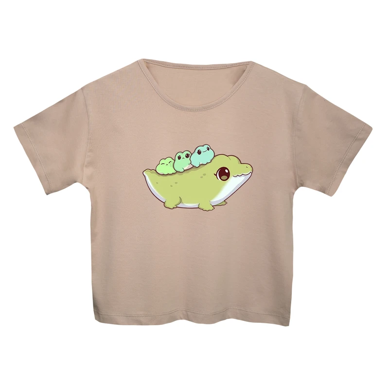 کراپ‌تی شرت آستین کوتاه زنانه مدل تمساح بامزه