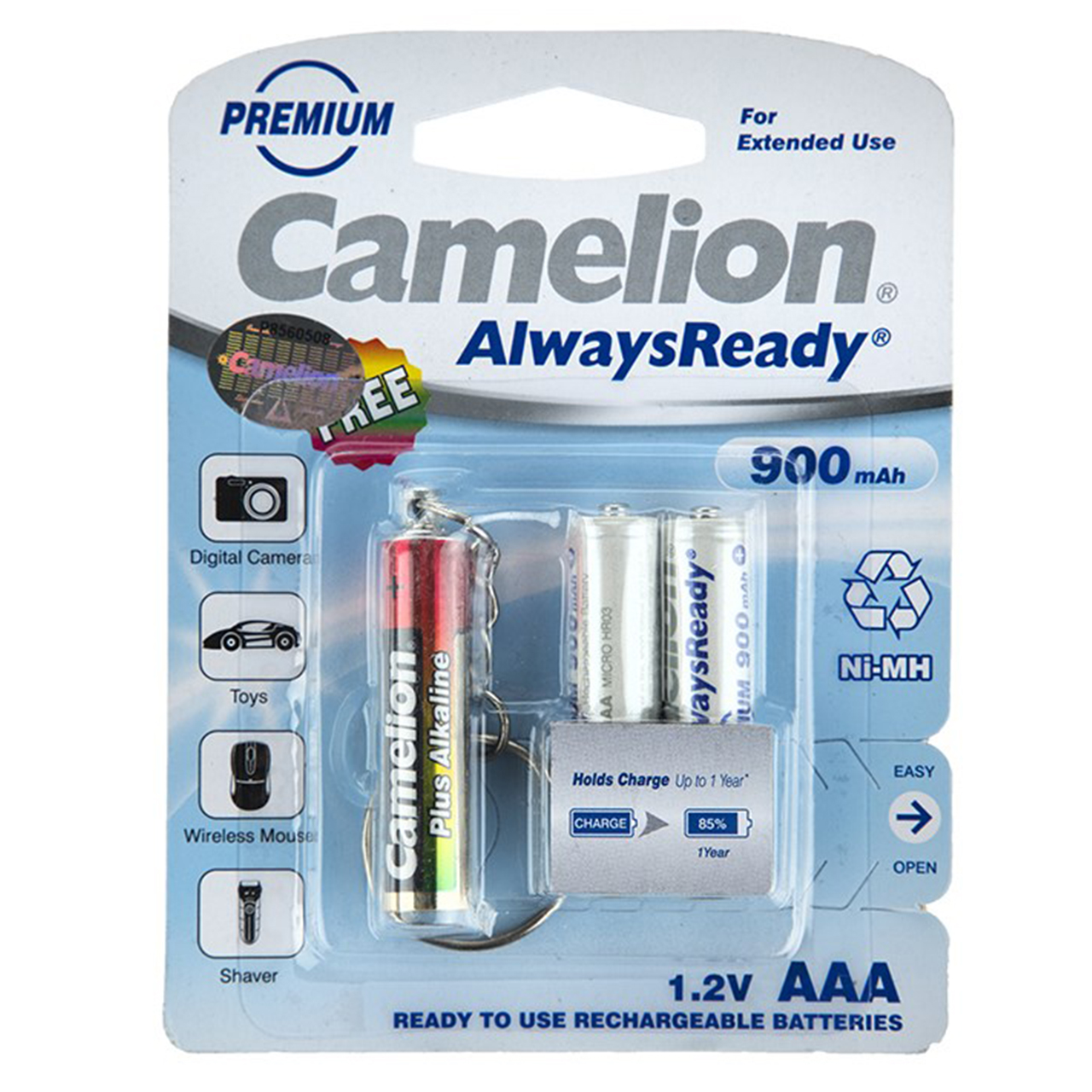 باتری نیم قلمی قابل شارژ کملیون مدل Always Ready بسته 2 عددی بهمراه چراغ قوه LED