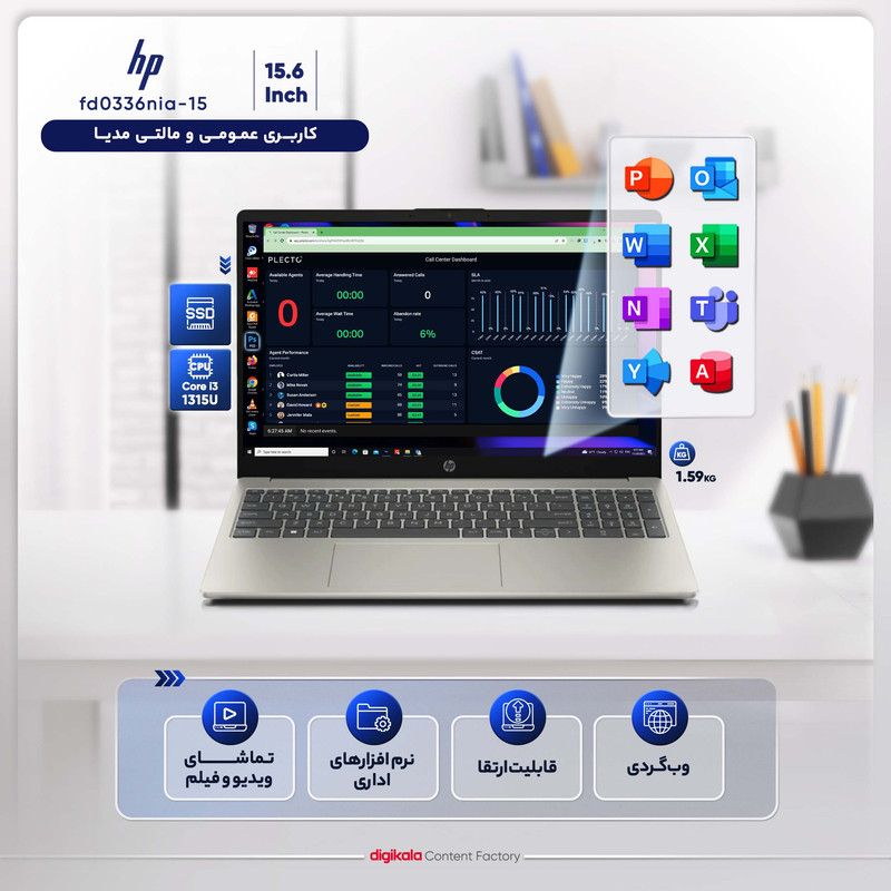 لپ تاپ 15.6 اینچی اچ‌ پی مدل fd0336nia-15-i3 1315U 8GB 256SSD - کاستوم شده