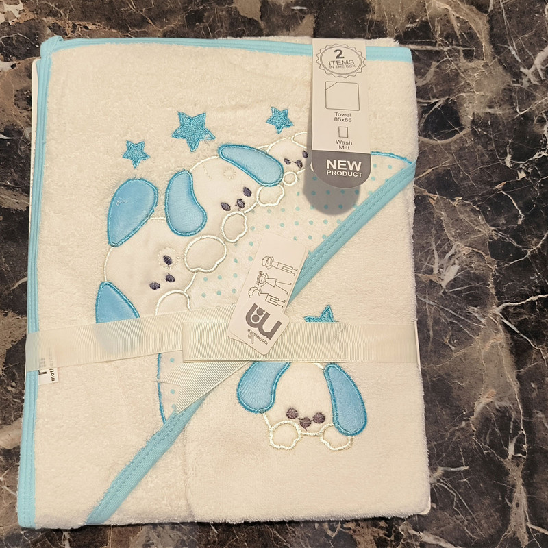 ست حوله نوزادی مادرکر طرح گلدوزی مدل baby dogs مجموعه 2 عددی