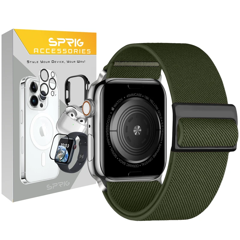 بند اسپریگ مدل Sport Stretchy Nylon مناسب برای اپل واچ سری SE2021/7/8/9 سایز 45 میلی متری