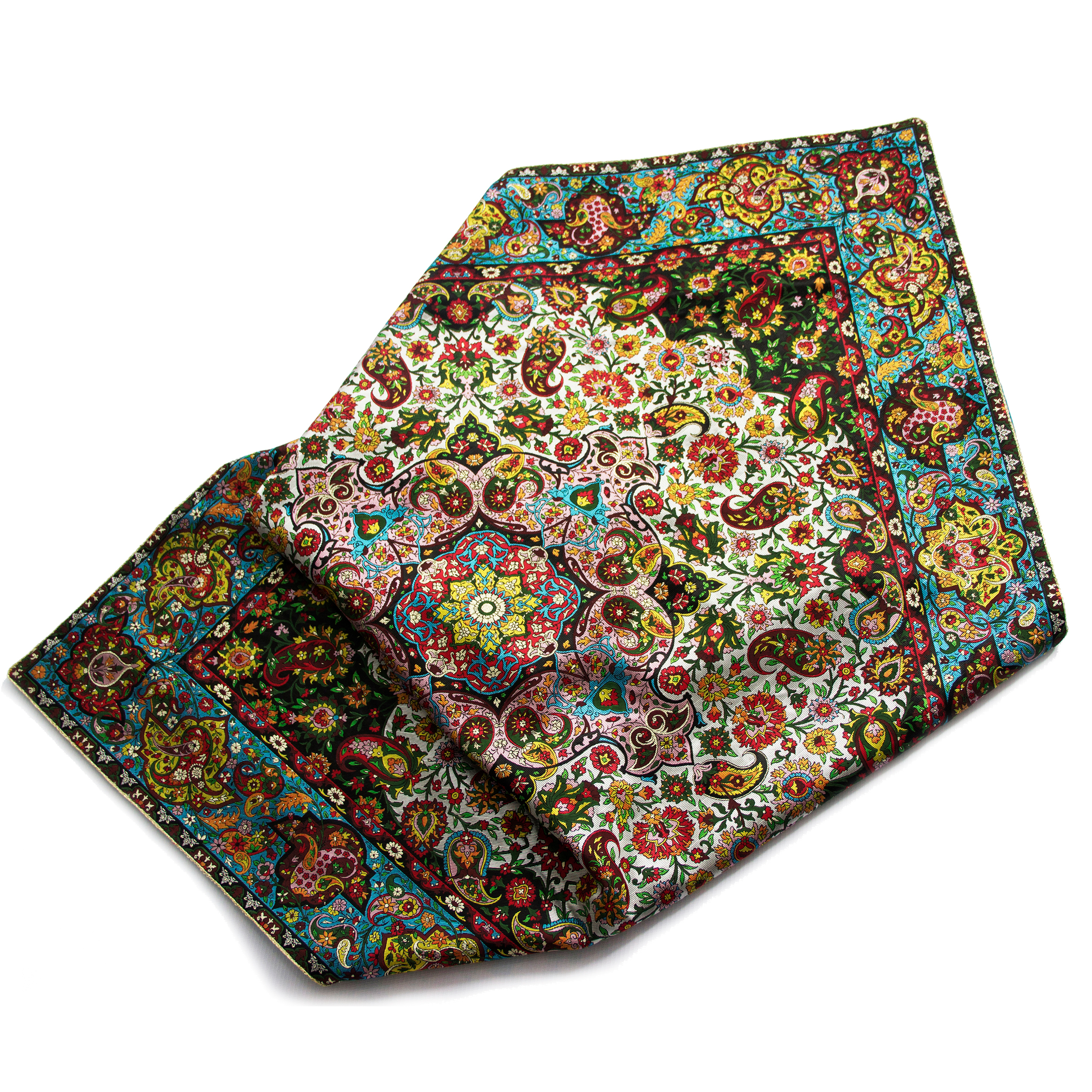 رومیزی ترمه ابریشم عدل کشمیر طرح ساران سایز 100 × 100 سانتی متر