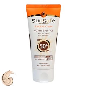 نقد و بررسی كرم ضد آفتاب رنگی سان سيف، مدل SPF50، مناسب انواع پوست تنالیته رنگ روشن و حجم 50 میلی‌لیتر، محافظت کننده در برابر اشعه UVA و UVB، مرطوب کننده، +++ PA، ضد لک، روشن کننده، ضد چروک، دارای فرمولاسیون فیزیکی، با ماندگاری 2 ساعته توسط خریداران