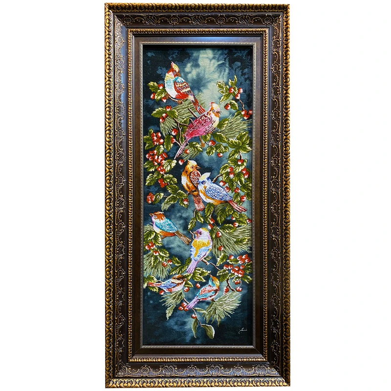 تابلو فرش دستبافت طرح گل وپرنده کد ۳۸۳۶۰۹۹