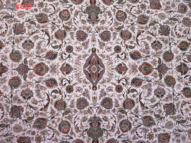 فرش ماشینی زمرد مشهد طرح افشان 45000 کرم صورتی 1500شانه