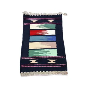 گلیم دستباف 1 متری مدل حاشیه دار زمینه سرمه ای