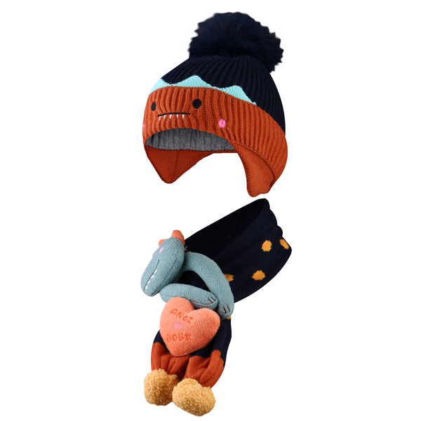 ست کلاه و شال گردن بافتنی بچگانه طرح عروسکی مدل 8652