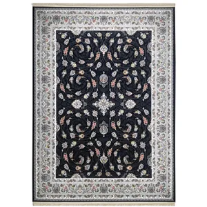 فرش ماشینی فرش مارکت تریتا طرح افشان گلسرخ کد fm700 41 زمینه سرمه ای