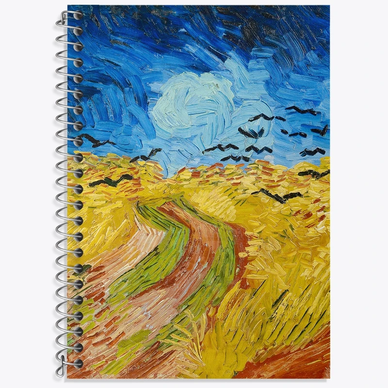 دفتر زبان 50 برگ خندالو مدل سه خط طرح مزرعه گندم با کلاغ ها ونسان ونگوگ (Van Gogh) کد 36802