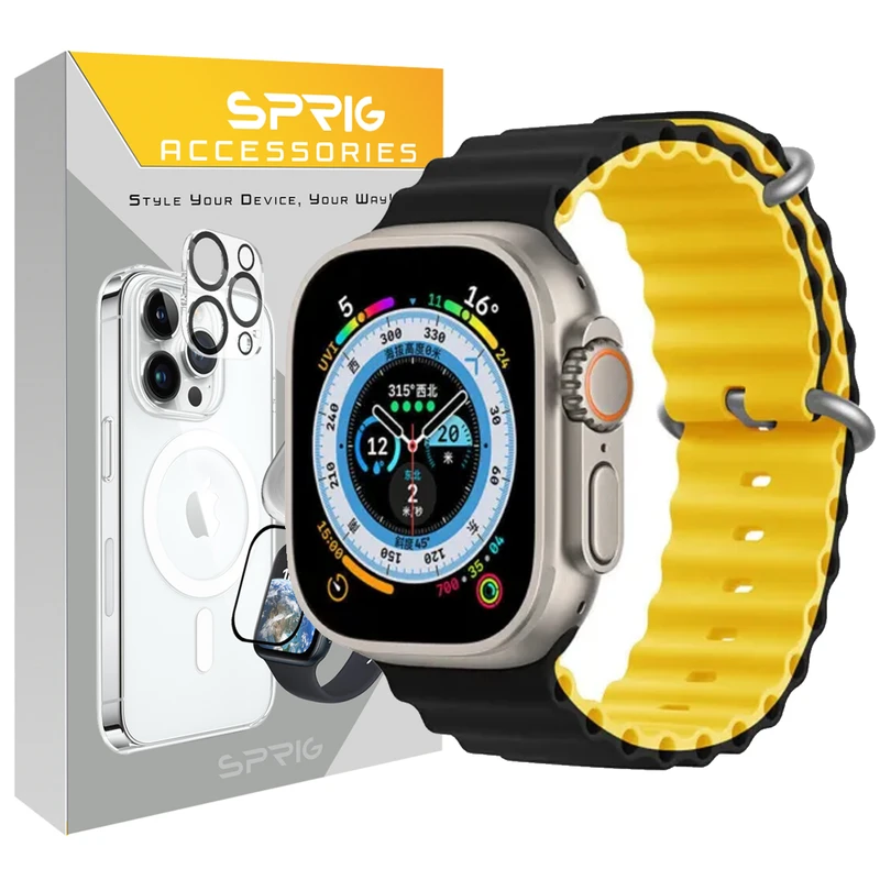 بند اسپریگ مدل Ocean Dual Color مناسب برای اپل واچ Series 7 45mm / Series 8 45mm / Series 9 45 میلی متر