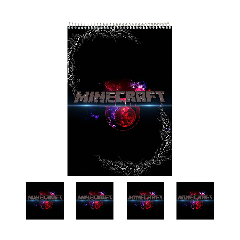دفتر نقاشی 50 برگ مدل بازی ماینکرافت کد A3 به همراه برچسب مجموعه 5 عددی