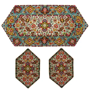 ست رومیزی 3 تکه رومیزی ترمه ابریشم عدل کشمیر مدل ساران s3