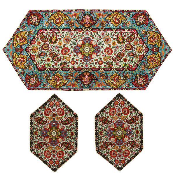 ست رومیزی 3 تکه رومیزی ترمه ابریشم عدل کشمیر مدل ساران s3