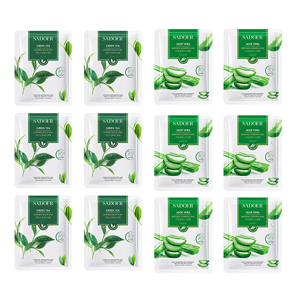 ماسک صورت سادور مدل چای سبز و آلوئه ورا وزن 25 گرم بسته 12 عددی
