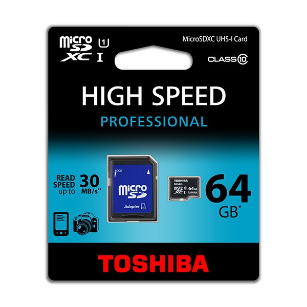 کارت حافظه microSDXC توشیبا مدل High Speed Professional کلاس 10 استاندارد UHS-I U1 سرعت 30MBps همراه با آداپتور SD ظرفیت 64 گیگابایت