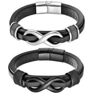 دستبند مردانه گالری گوهرسنگ مدل چرمی new397plus مجموعه دو عددی