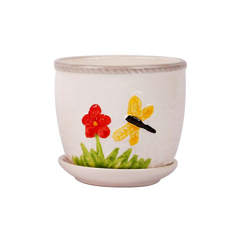 گلدان و زیر گلدانی طرح گل و پروانه مدل 126-3-C