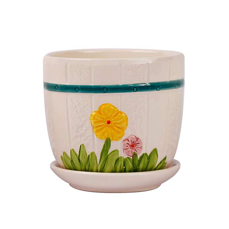 گلدان و زیر گلدانی طرح گل زرد مدل 126-3-E گلدان و زیر گلدانی طرح گل زرد مدل 126-3-E