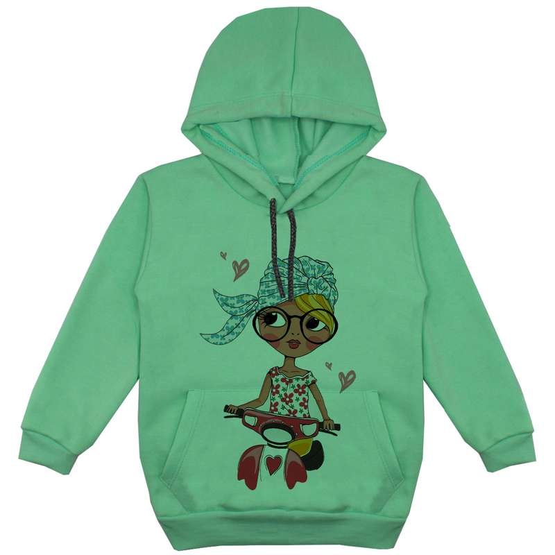 هودی دخترانه مدل دختر عینکی F69 رنگ سبز