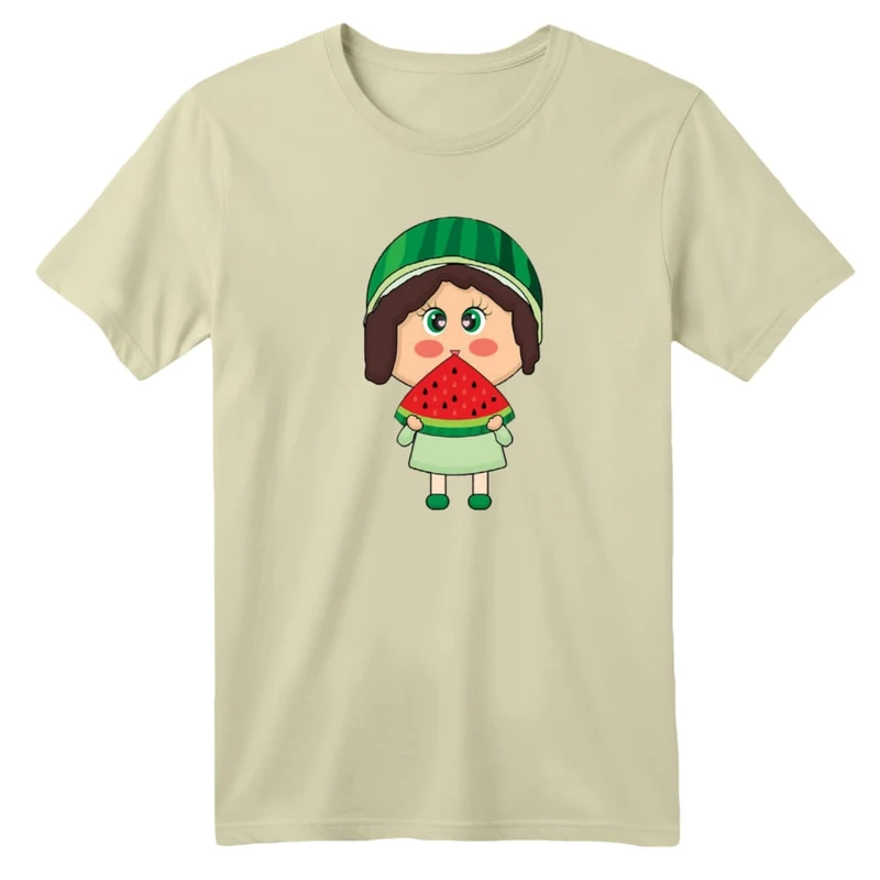 تی شرت آستین کوتاه بچگانه مدل دخترک یلدایی کد  9 رنگ کرم