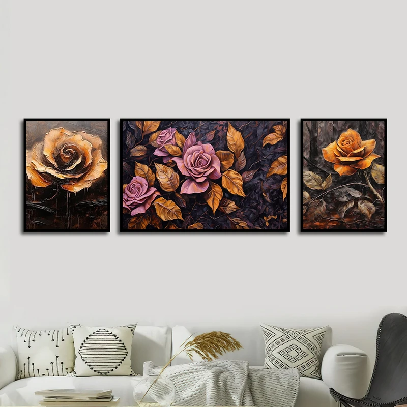 تابلو بکلیت طرح نقاشی گل مدل شاین اکلیلی B-1611 مجموعه 3 عددی