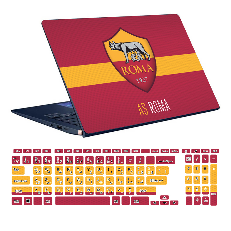 استیکر لپ تاپ توییجین و موییجین طرح AS Rome کد 01 مناسب برای لپ تاپ 15.6 اینچ به همراه برچسب حروف فارسی کیبورد