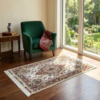 فرش دستبافت یک و نیم متری مدل تبریز طرح خطیبی کد F-TA-LA-15 زمینه کرم